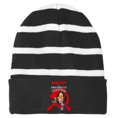 Marxist For President Comrade Kamala Harris Funny President Striped Beanie with Solid Band