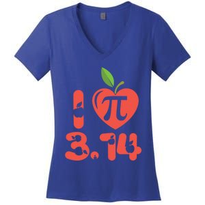 Math Funny Pi Day 3 14 I Love Apple Pie Apple Pi Day Gift Women's V-Neck T-Shirt