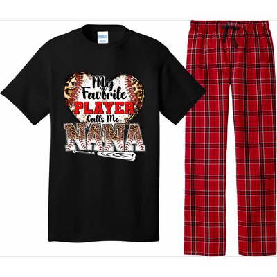 My Favorite Player Calls Me Nana Baseball Leopard Grandma Gift Pajama Set