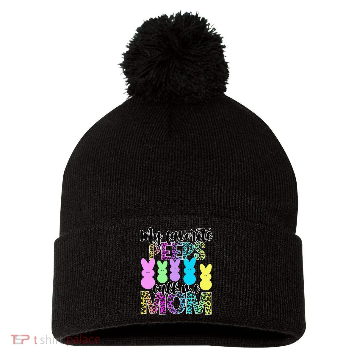 My Favorite Peeps Call Me Mom Easter Pom Pom 12in Knit Beanie
