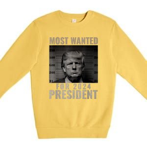 Mugshot For President Most Wanted Funny Trump 2024 Gift Premium Crewneck Sweatshirt