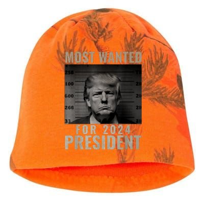 Mugshot For President Most Wanted Funny Trump 2024 Gift Kati - Camo Knit Beanie