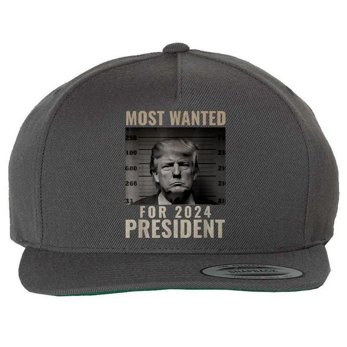 Mugshot For President Most Wanted Funny Trump 2024 Gift Wool Snapback Cap