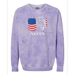 Mens Funny Proud Akita Dad American Flag Patriotic Dog Gift Colorblast Crewneck Sweatshirt