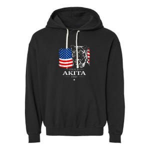 Mens Funny Proud Akita Dad American Flag Patriotic Dog Gift Garment-Dyed Fleece Hoodie