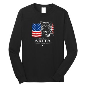 Mens Funny Proud Akita Dad American Flag Patriotic Dog Gift Long Sleeve Shirt