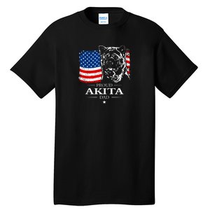 Mens Funny Proud Akita Dad American Flag Patriotic Dog Gift Tall T-Shirt