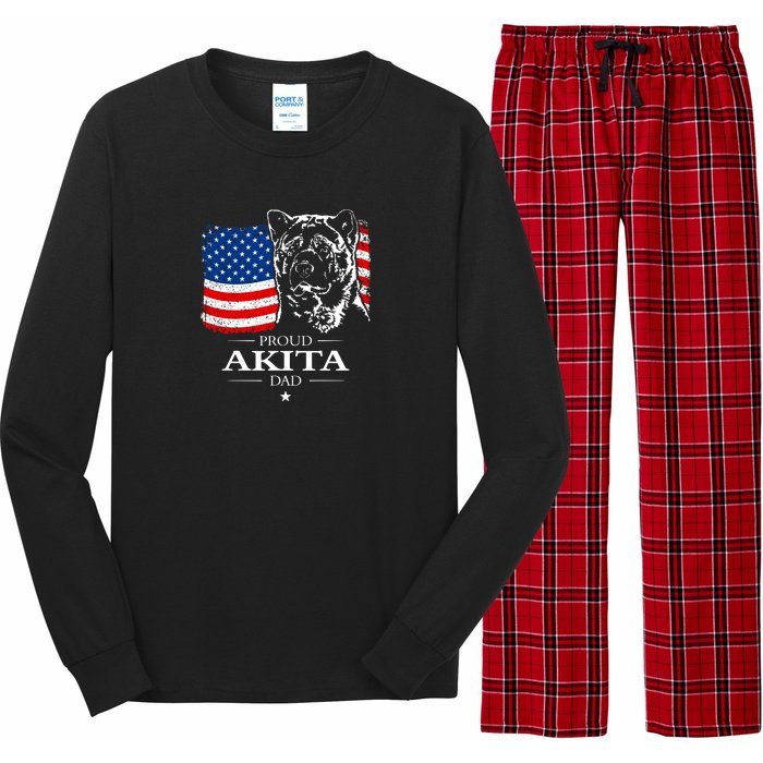 Mens Funny Proud Akita Dad American Flag Patriotic Dog Gift Long Sleeve Pajama Set