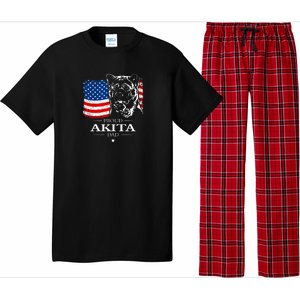 Mens Funny Proud Akita Dad American Flag Patriotic Dog Gift Pajama Set