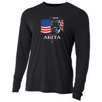 Mens Funny Proud Akita Dad American Flag Patriotic Dog Gift Cooling Performance Long Sleeve Crew