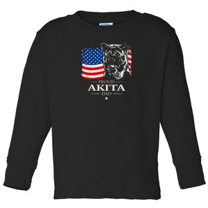 Mens Funny Proud Akita Dad American Flag Patriotic Dog Gift Toddler Long Sleeve Shirt