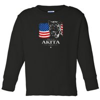 Mens Funny Proud Akita Dad American Flag Patriotic Dog Gift Toddler Long Sleeve Shirt