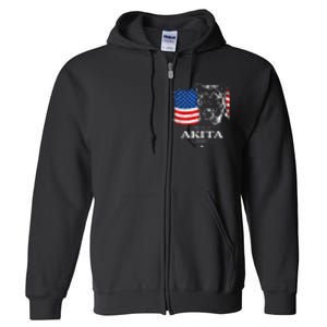 Mens Funny Proud Akita Dad American Flag Patriotic Dog Gift Full Zip Hoodie