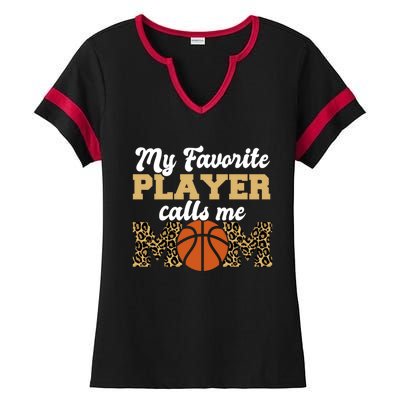 My Favorite Player Calls Me Mom Leopard Basketball Meaningful Gift Ladies Halftime Notch Neck Tee