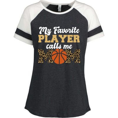 My Favorite Player Calls Me Mom Leopard Basketball Meaningful Gift Enza Ladies Jersey Colorblock Tee