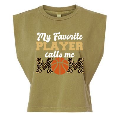 My Favorite Player Calls Me Mom Leopard Basketball Meaningful Gift Garment-Dyed Women's Muscle Tee