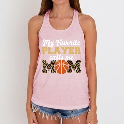 My Favorite Player Calls Me Mom Leopard Basketball Meaningful Gift Women's Knotted Racerback Tank