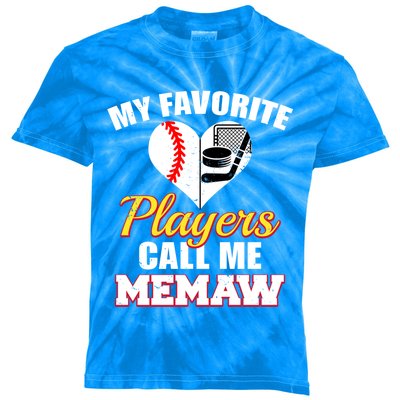 My Favorite Players Call Me Memaw Baseball Hockey Memaw Gift Kids Tie-Dye T-Shirt