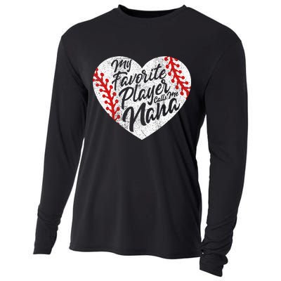 My Favorite Player Calls Me Nana Baseball Heart Cute Grandma Cooling Performance Long Sleeve Crew