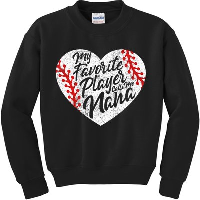 My Favorite Player Calls Me Nana Baseball Heart Cute Grandma Kids Sweatshirt