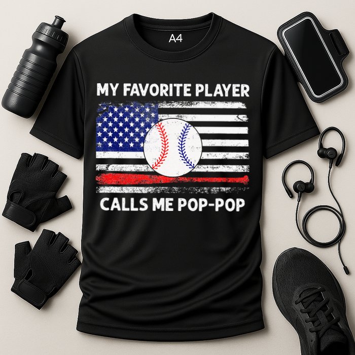My Favorite Player Calls Me Pop Pop American Flag Baseball Performance Shirt