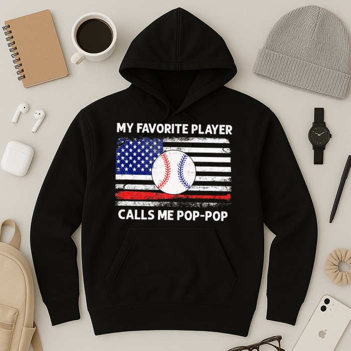 My Favorite Player Calls Me Pop Pop American Flag Baseball Hoodie