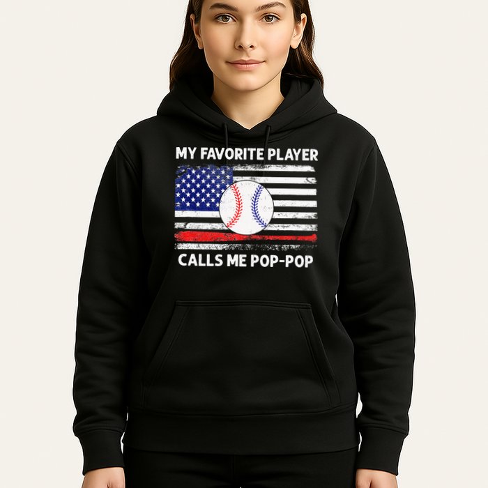 My Favorite Player Calls Me Pop Pop American Flag Baseball Hoodie