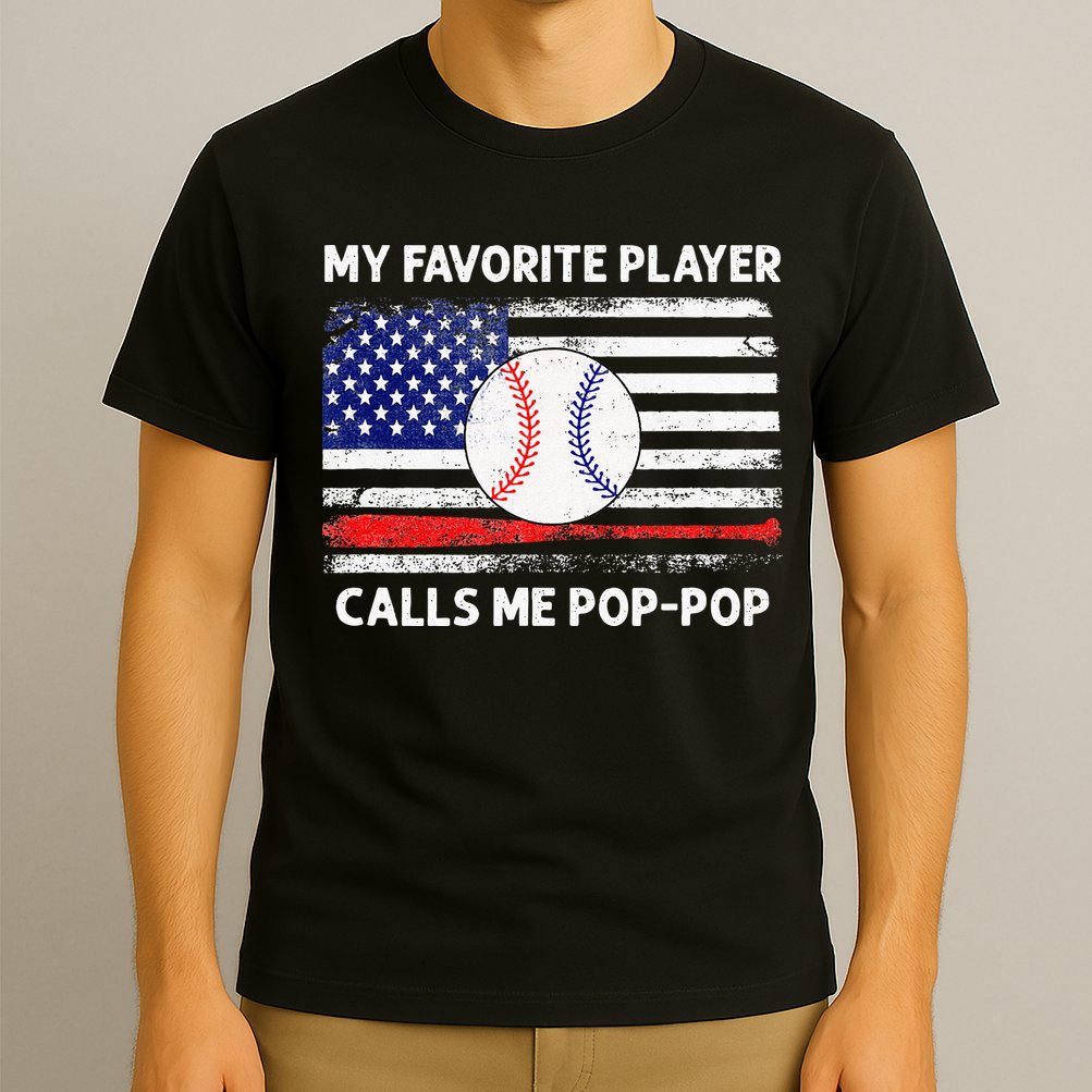 My Favorite Player Calls Me Pop Pop American Flag Baseball T-Shirt