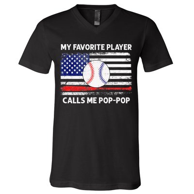 My Favorite Player Calls Me Pop Pop American Flag Baseball V-Neck T-Shirt