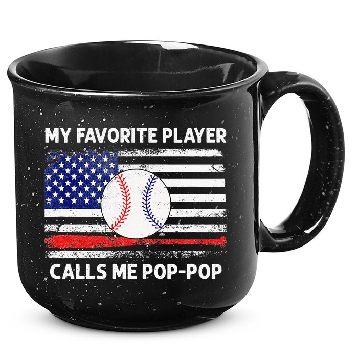 My Favorite Player Calls Me Pop Pop American Flag Baseball 15oz Campfire Ceramic Mug
