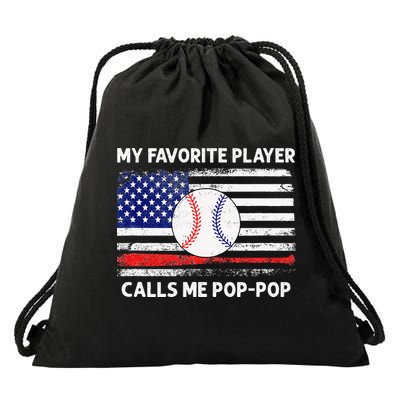My Favorite Player Calls Me Pop Pop American Flag Baseball Drawstring Bag