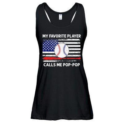 My Favorite Player Calls Me Pop Pop American Flag Baseball Ladies Essential Flowy Tank