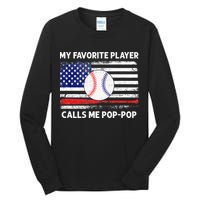 My Favorite Player Calls Me Pop Pop American Flag Baseball Tall Long Sleeve T-Shirt