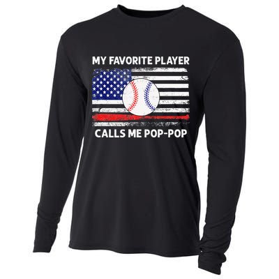My Favorite Player Calls Me Pop Pop American Flag Baseball Cooling Performance Long Sleeve Crew