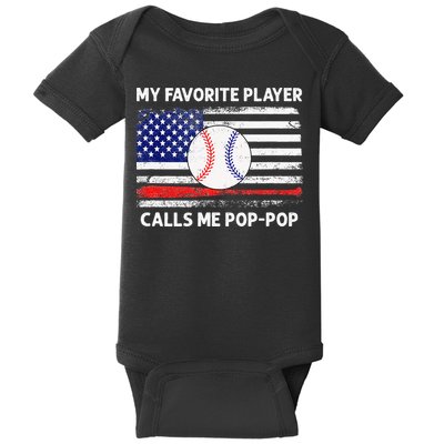 My Favorite Player Calls Me Pop Pop American Flag Baseball Baby Bodysuit