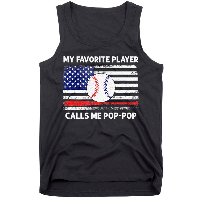 My Favorite Player Calls Me Pop Pop American Flag Baseball Tank Top