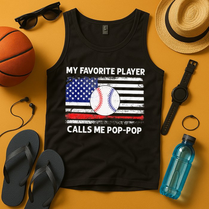 My Favorite Player Calls Me Pop Pop American Flag Baseball Tank Top
