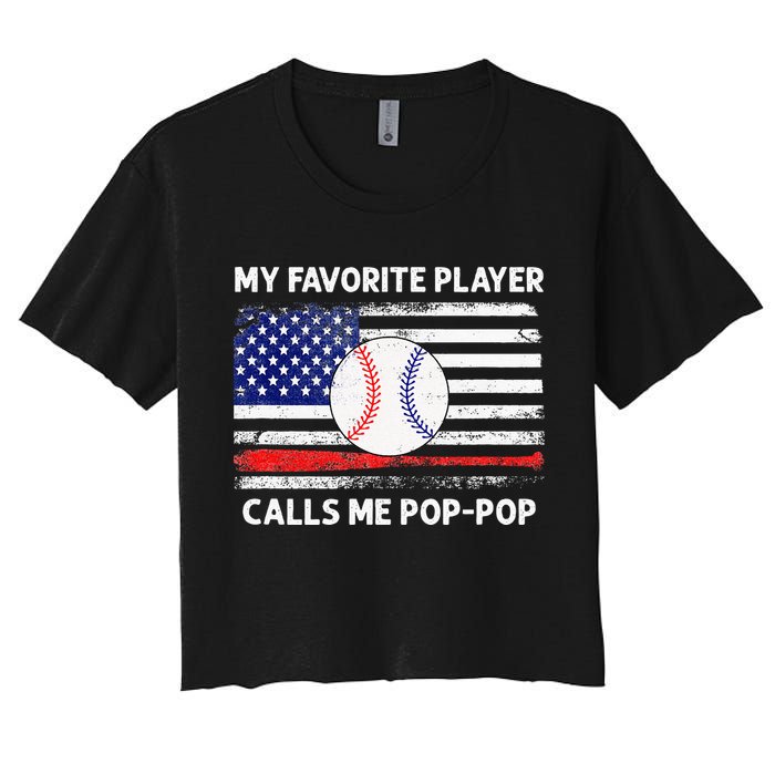 My Favorite Player Calls Me Pop Pop American Flag Baseball Crop Top