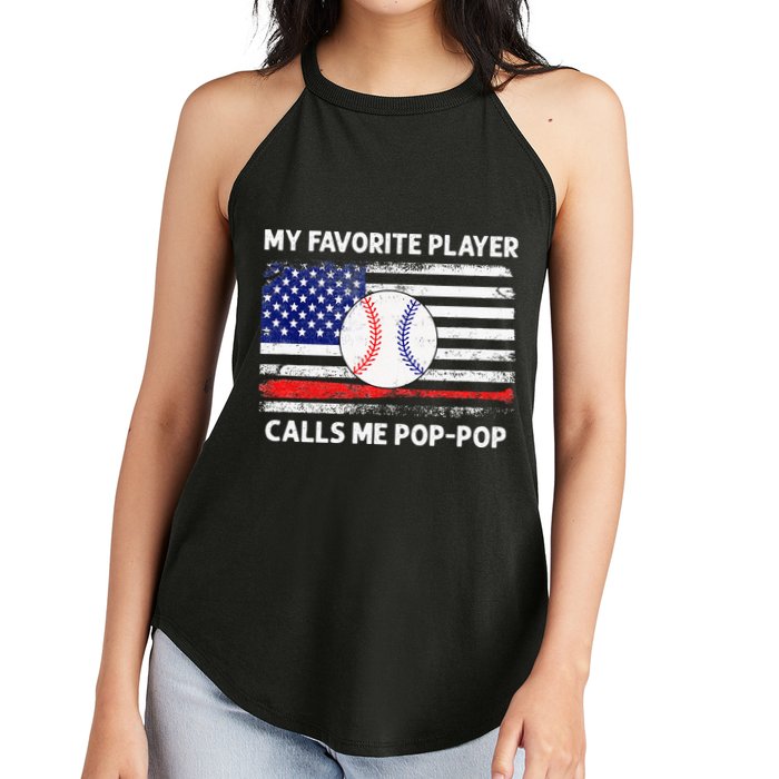 My Favorite Player Calls Me Pop Pop American Flag Baseball Women's Perfect Tri Rocker Tank