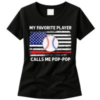 My Favorite Player Calls Me Pop Pop American Flag Baseball Womens T-Shirt