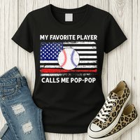 My Favorite Player Calls Me Pop Pop American Flag Baseball Womens T-Shirt