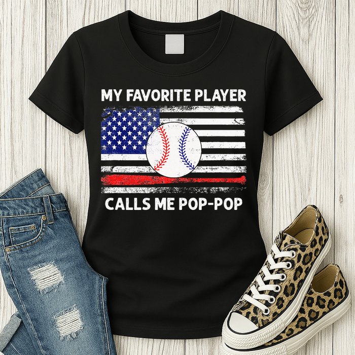 My Favorite Player Calls Me Pop Pop American Flag Baseball Womens T-Shirt