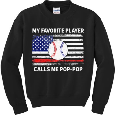 My Favorite Player Calls Me Pop Pop American Flag Baseball Kids Sweatshirt