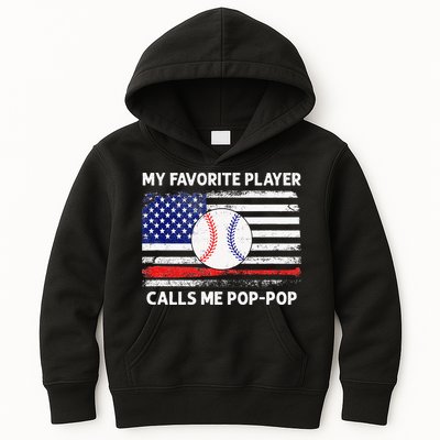 My Favorite Player Calls Me Pop Pop American Flag Baseball Kids Hoodie