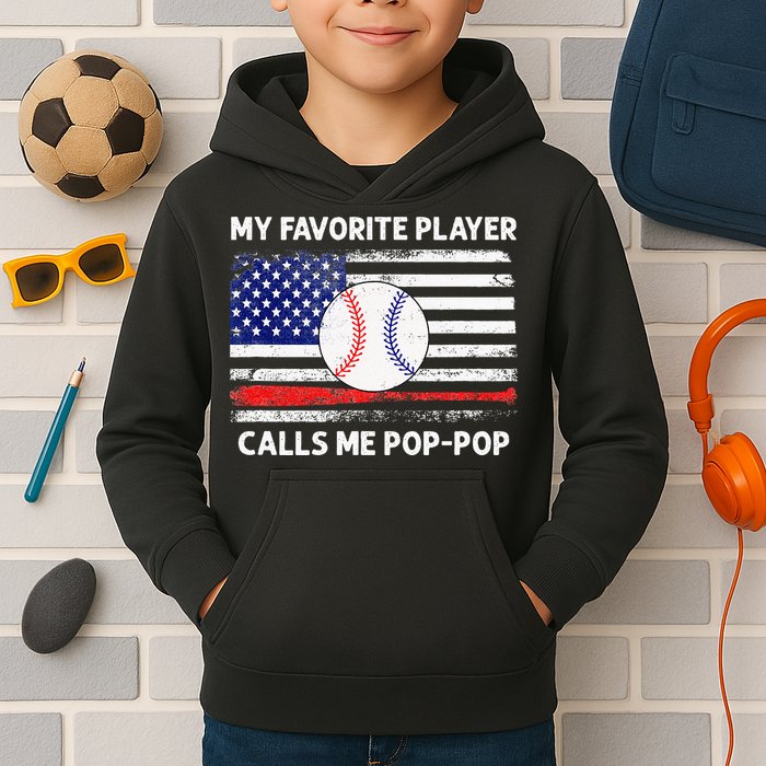 My Favorite Player Calls Me Pop Pop American Flag Baseball Kids Hoodie
