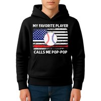 My Favorite Player Calls Me Pop Pop American Flag Baseball Kids Hoodie
