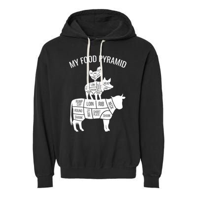 My Food Pyramid Funny Carnivore Cow Pig Chicken Garment-Dyed Fleece Hoodie