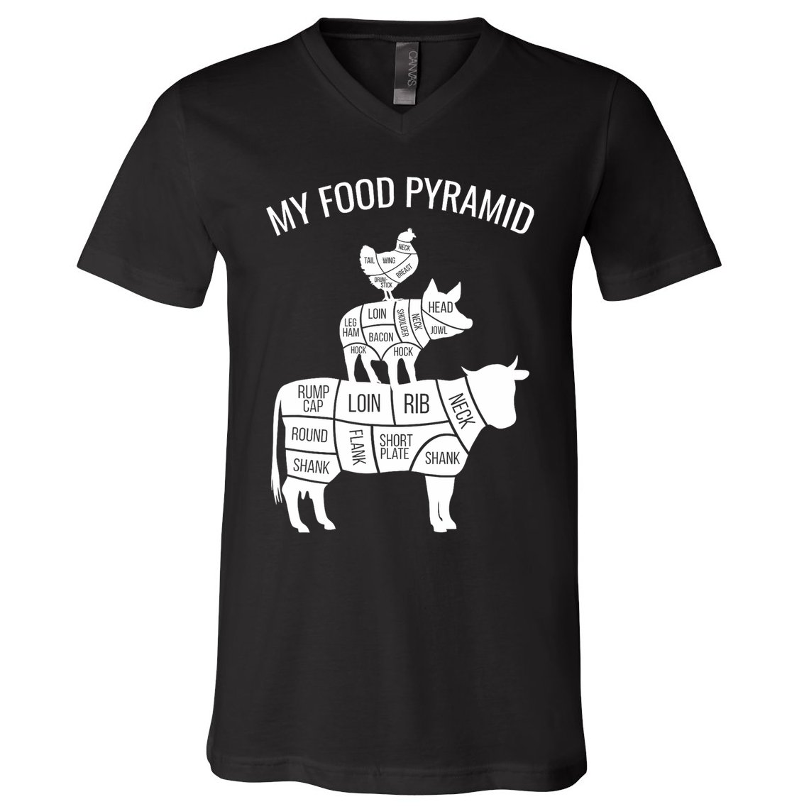 My Food Pyramid Funny Carnivore Cow Pig Chicken V-Neck T-Shirt