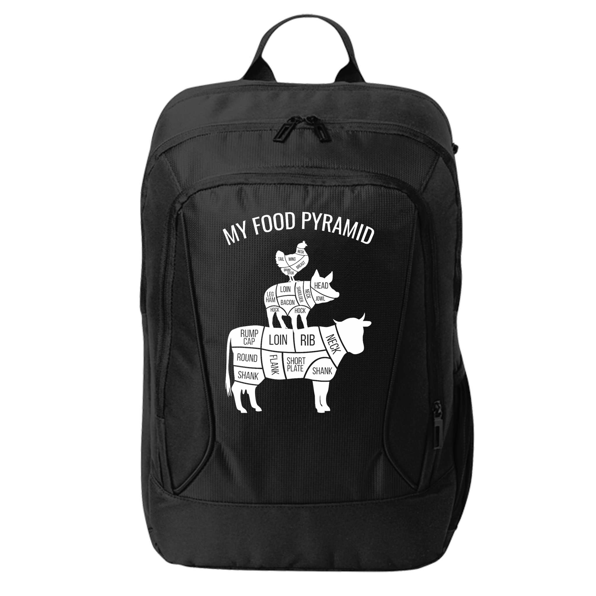My Food Pyramid Funny Carnivore Cow Pig Chicken City Backpack