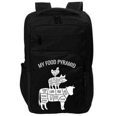 My Food Pyramid Funny Carnivore Cow Pig Chicken Impact Tech Backpack